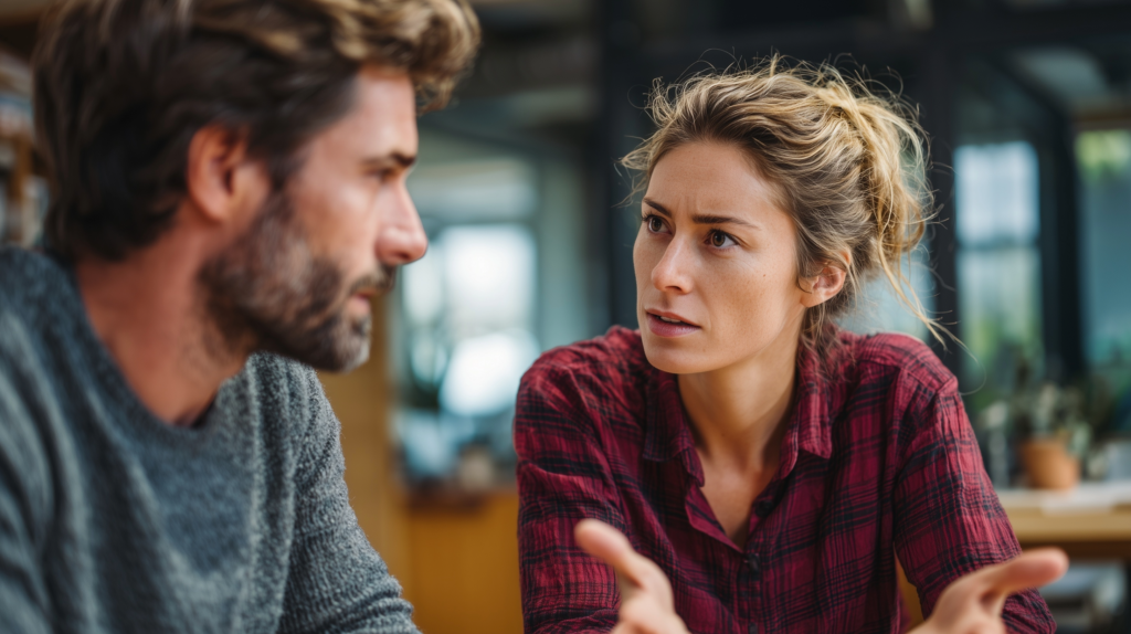 Married couple having a serious conversation about relationship challenges